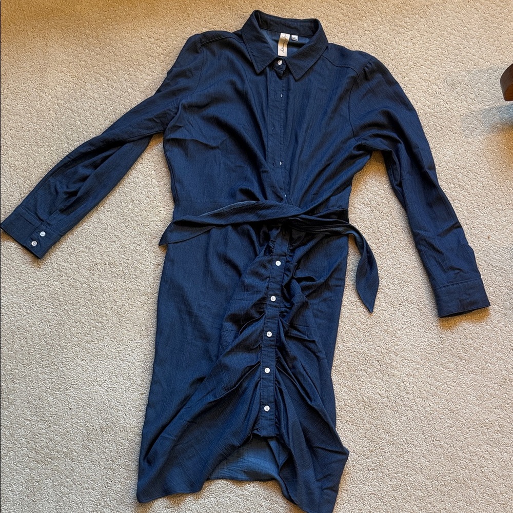 Allison Joy Elegant Navy Button-Down denim long sleeve Dress